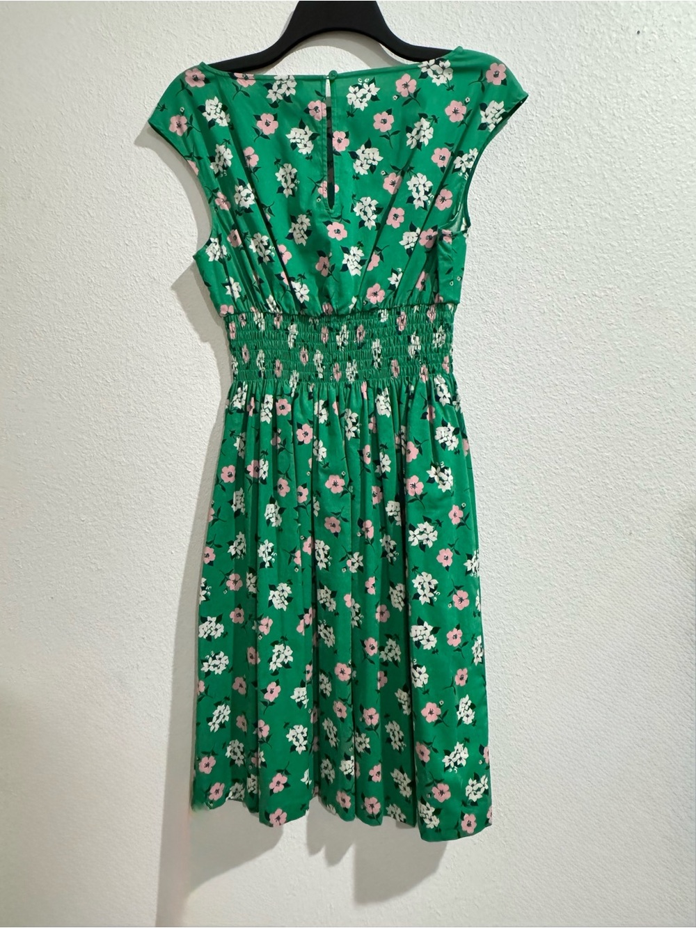 kate spade Green Floral Smocked-Waist Cap Sleeve Dress - Picture 3 of 3